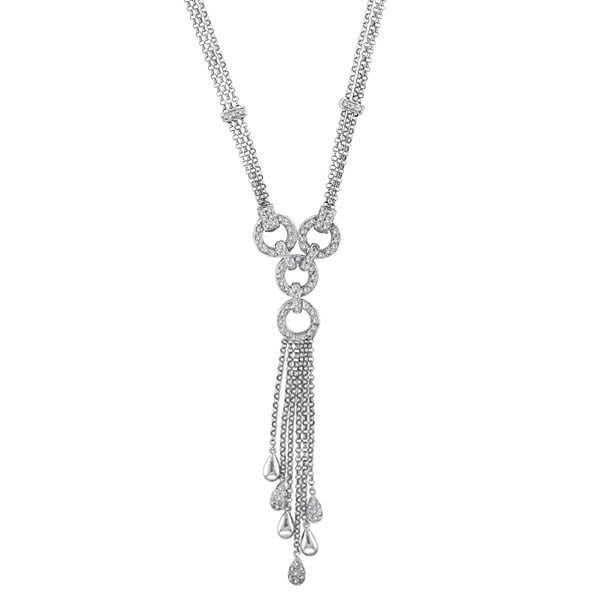 Designer Diamond Necklace in 14k White Gold (1.10 ctw): METAL TYPE: 14k White Gold ;TOTAL CARAT WEIGHT: 1.1 ;NAME OF CENTER STONE: Diamond ;CENTER STONE SHAPE: Round ;CENTER STONE CLARITY: SI ;CENTER STONE COLOR: G-h ;CENTER STONE SETTING: Prong ;CENTER ST