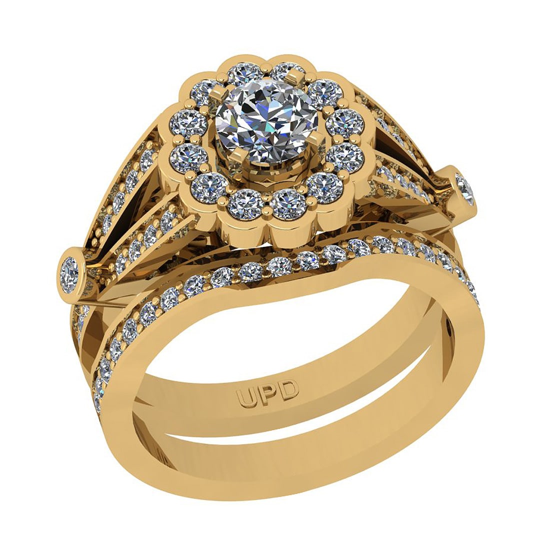 1.17 Ctw SI2/I1 Gia Certified Center Diamond 14K Yellow Gold Bridal Style W