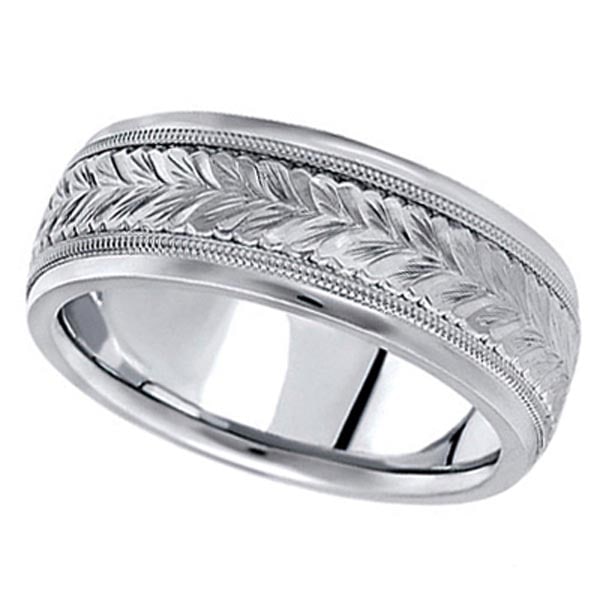 Hand Engraved Wedding Band Carved Ring in platinum 6.5mm