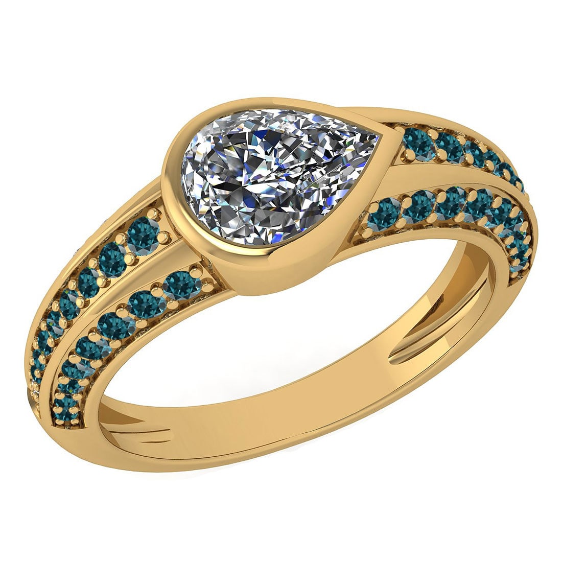 Certified 1.72 Ctw I2/I3 Treated Fancy Blue And White Diamond 14K Yellow Go