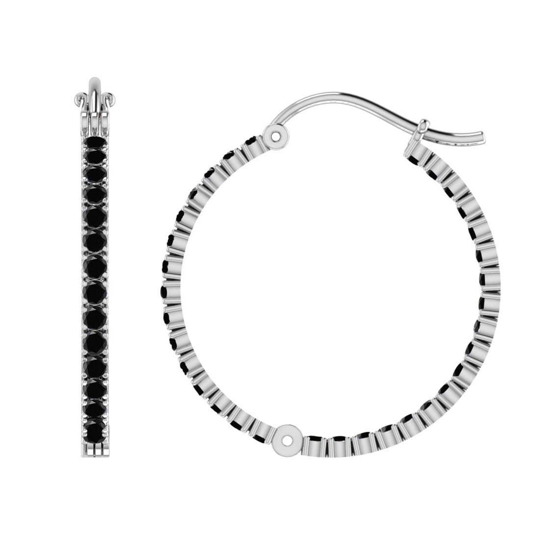 7.80 Ctw i2/i3 Treated Fancy Black Diamond 14K White Gold Hoop Earrings