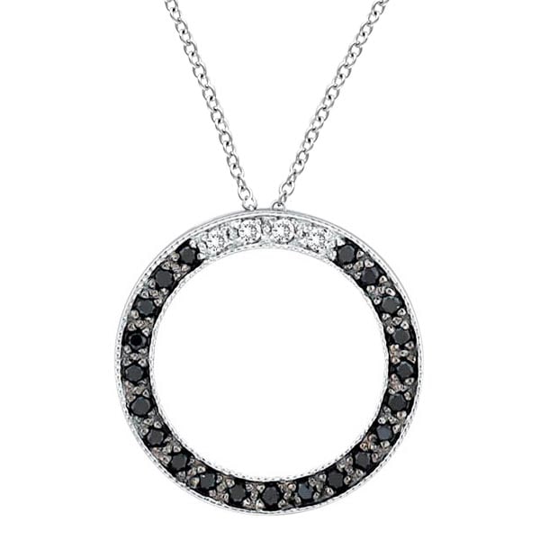 White and Black Diamond Circle Necklace 14k White Gold (0.25 ct)