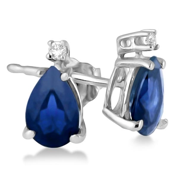 Diamond and Pear Sapphire Teardrop Earrings Studs 14K White Gold 0.72tcw: CENTER STONE; Sapphire CENTER STONE CLARITY; CENTER STONE COLOR; Blue CENTER STONE SETTING; Prong SIDE STONE CLARITY; SI1-2 SIDE STONE COLOR; J-K SIDE STONE SETTING; Prong ctw OF SIDE STONE: 0.02 SIDE