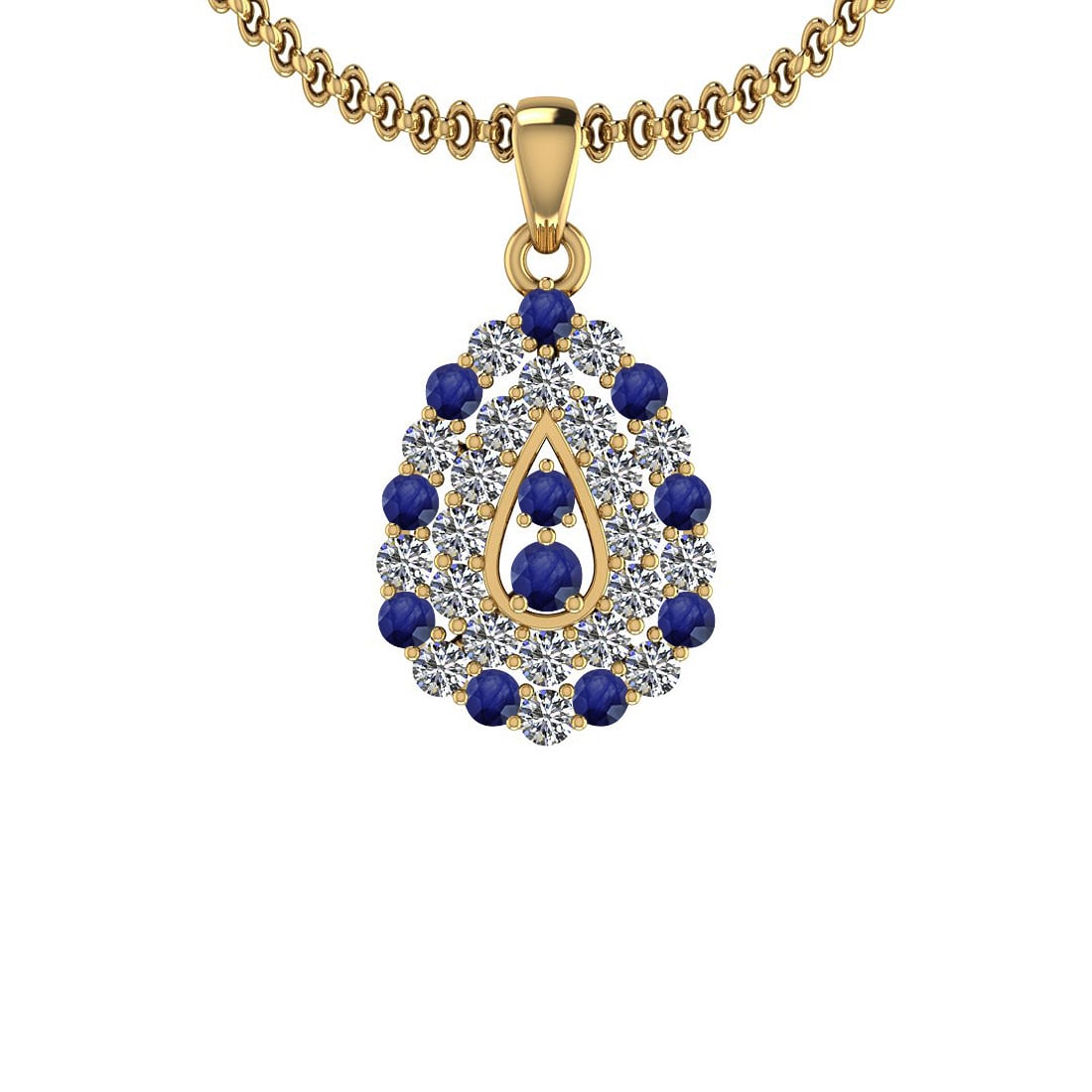 1.15 Ctw SI2/I1 Blue Sapphire And Diamond 14K Yellow Gold Pendant Necklace
