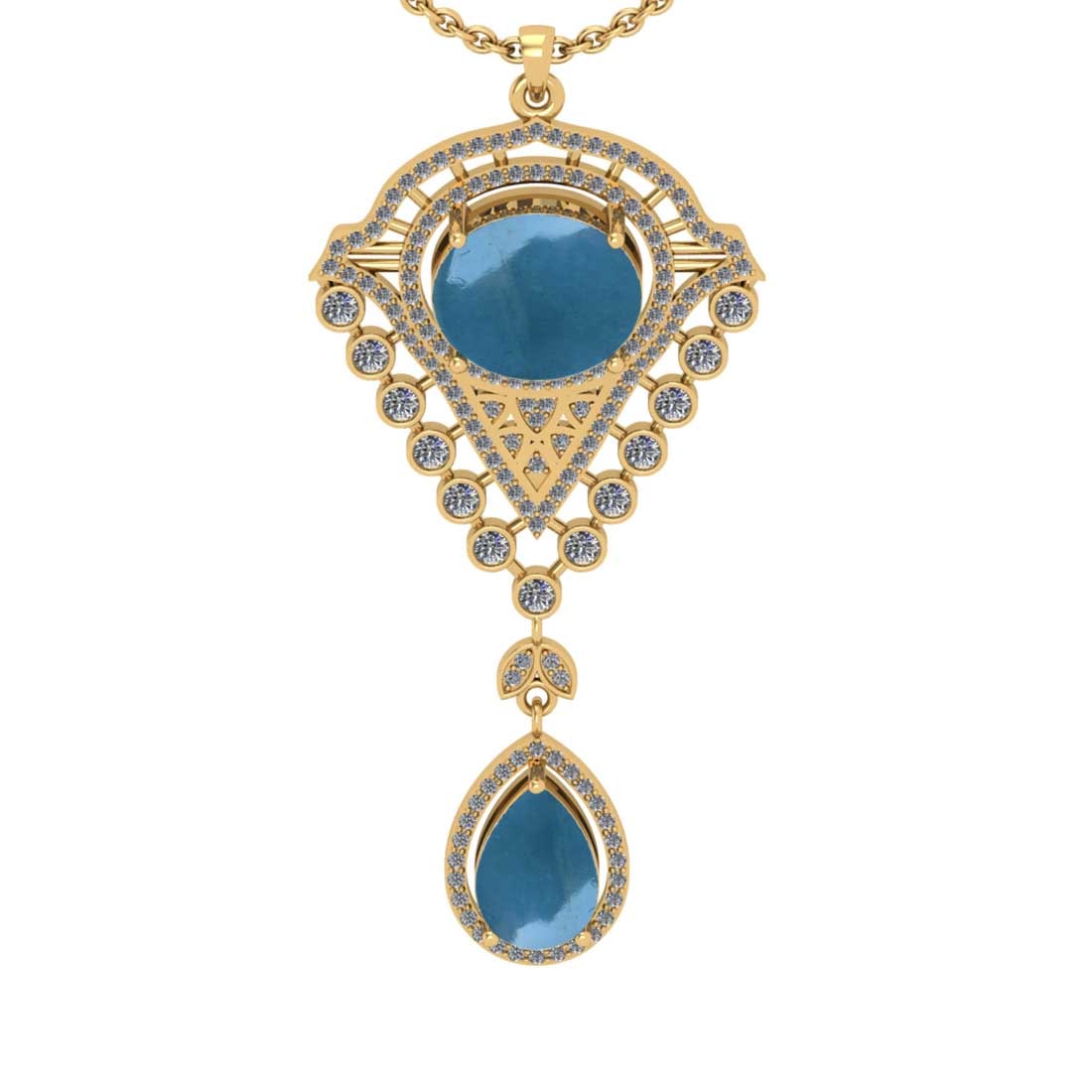 8.62 Ctw SI2/I1 Aquamarine And Diamond 14K Yellow Gold Necklace