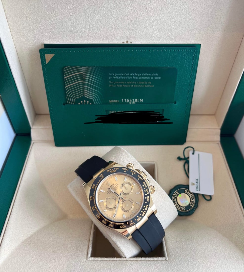 NEW ROLEX CHAMPAGNE DIAL DAYTONA 116518LN 40MM ON OYSTERFLEX BAND COMES WIT: NEW ROLEX CHAMPAGNE DIAL DAYTONA 116518LN 40MM ON OYSTERFLEX BAND COMES WITH BOX, PAPERS, & APPRAISAL #PAPPS14479v8