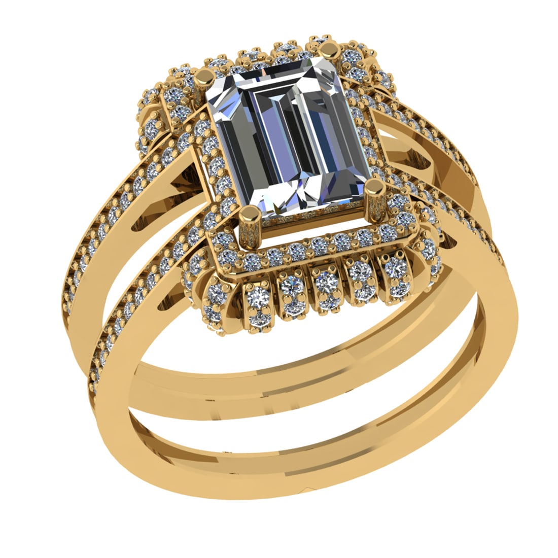 2.68 Ctw SI2/I1 Diamond 14K Yellow Gold Engagement Ring: Center Diamond Weight : 2.00 Ctw (Emerald Cut) Color :- J-K Clarity : SI2/I1 Center Stone Setting : Prong Side Diamond Weight Of Ctw 0.68 Ctw Color : J-K Clarity : SI2/I1 Stone Setting : Prong Metal