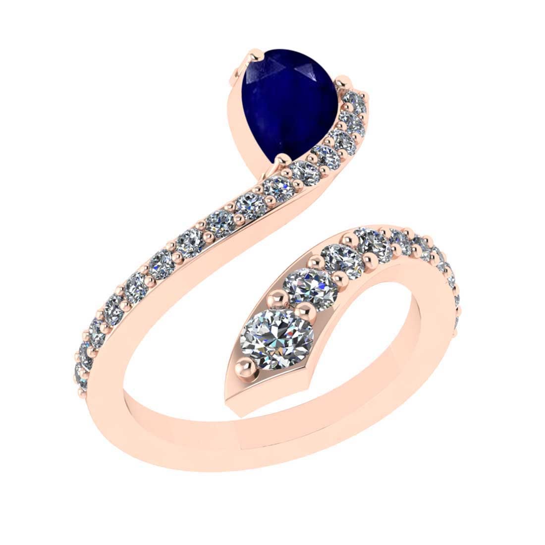 1.51 Ctw SI2/I1 Blue Sapphire and Diamond 14K Rose Gold Engagement Halo Rin: Center Stone Weight : 0.50 Ctw ( Pear Cut) Center stone Color :-Blue Sapphire Setting : Prong Side Weight Of Ctw 1.01 Ctw Color : J-K Clarity : SI2/I1 Stone Setting : Prong Metal Weight : Approx 4.80 