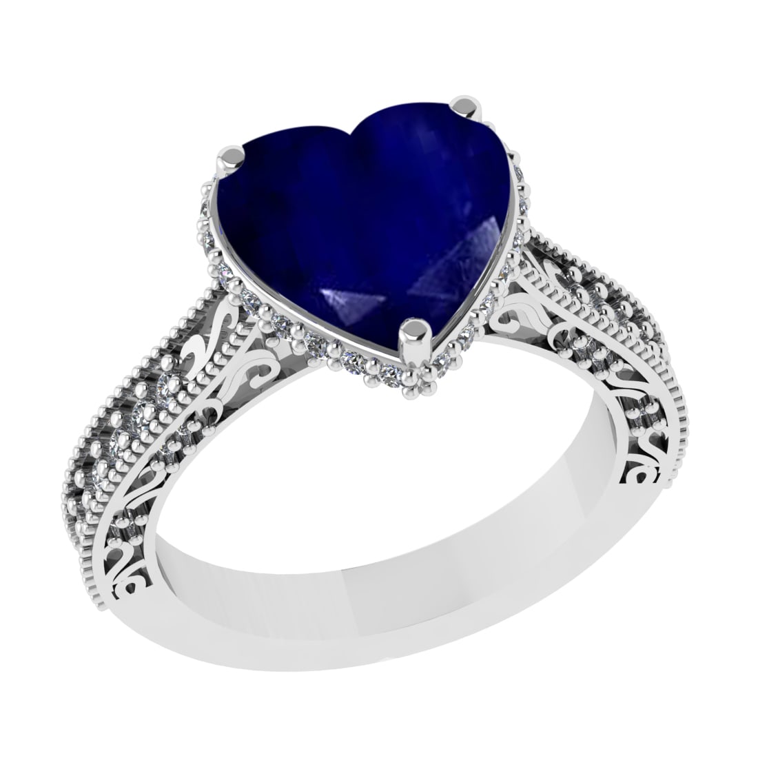 3.04 Ctw SI2/I1 Blue Sapphire and Diamond 14K White Gold Engagement Ring (1 of 2)