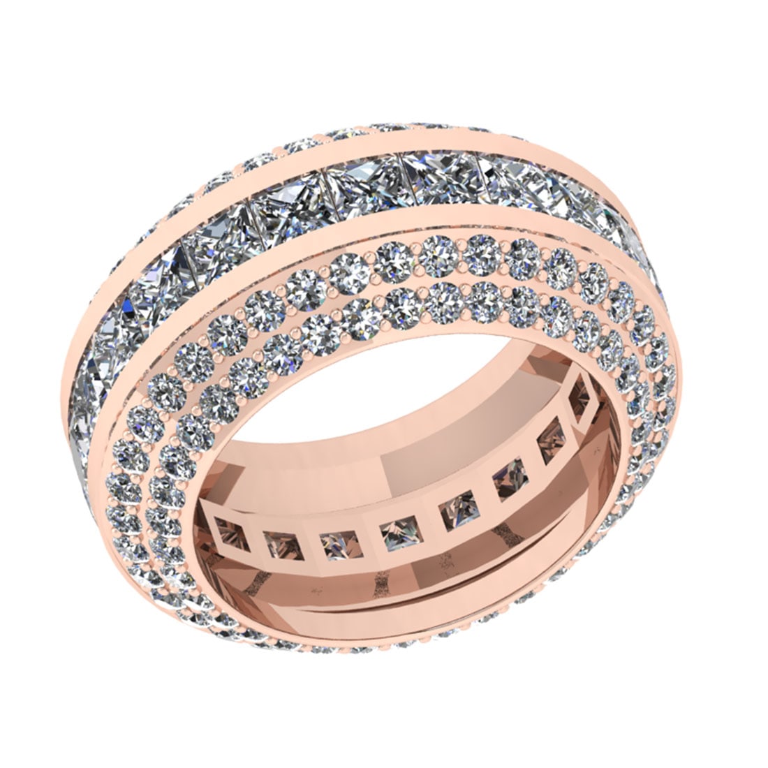 6.80 Ctw SI2/I1 Diamond 14K Rose Gold Wedding/Anniversary /Engagement Band: Total Diamond Weight : 6.80 Ctw (Round & Princess Cut) Color : J-K Setting : Prong Stone Clarity : SI2/I1 Metal Weight : Approx 9.50 Gram 14K Rose Gold Wedding/Anniversary /Engagement Band Ring Curren