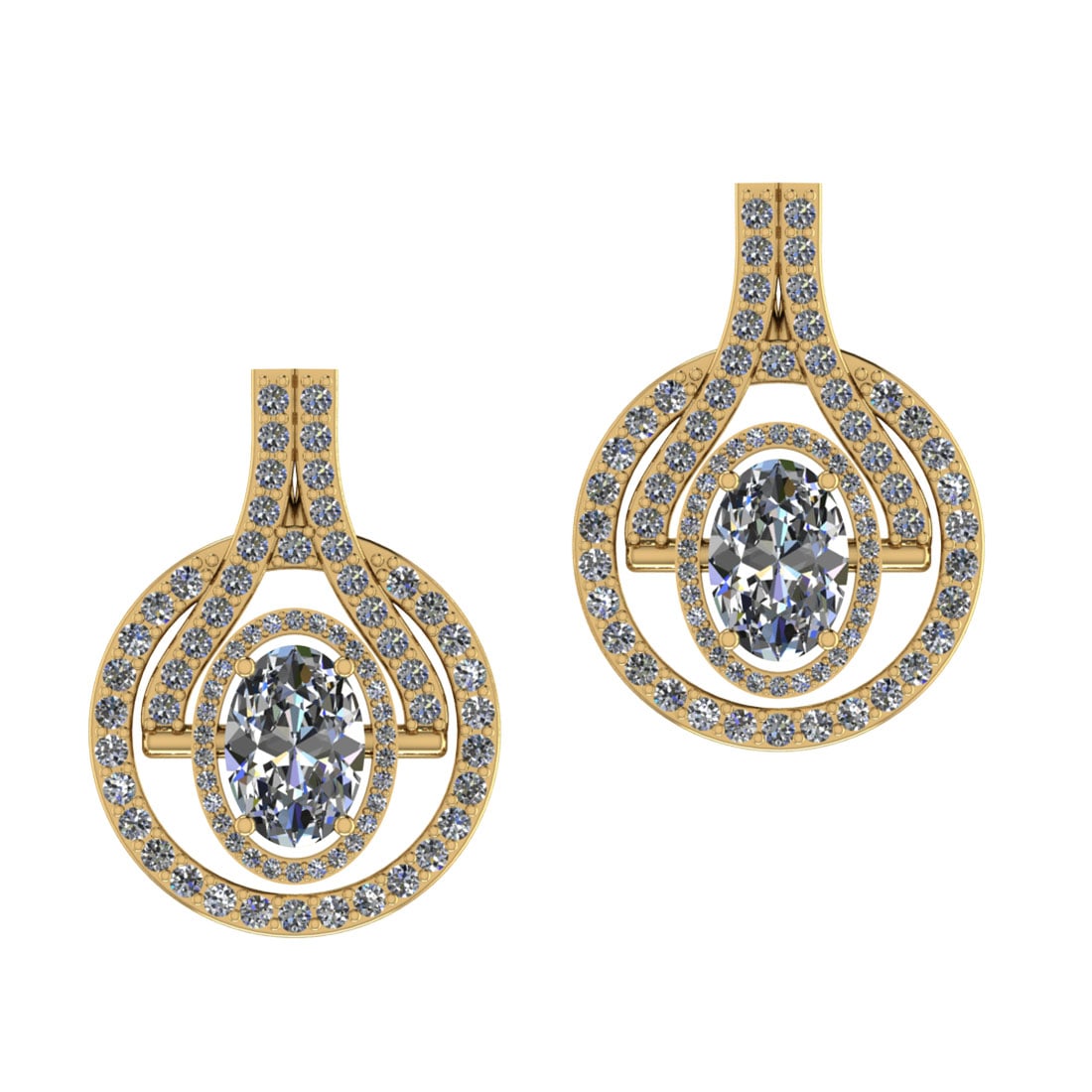 3.07 Ctw SI2/I1 Diamond 14K Yellow Gold Earrings: Center Diamond Weight : 1.40 Ctw (Oval Cut) Center Diamond Color : J-K Center Stone Setting : Prong Center Stone Clarity : SI2/I1 Side Stone Weight Of Ctw 1.67 Ctw Side Stone Color : J-K Stone Clarity