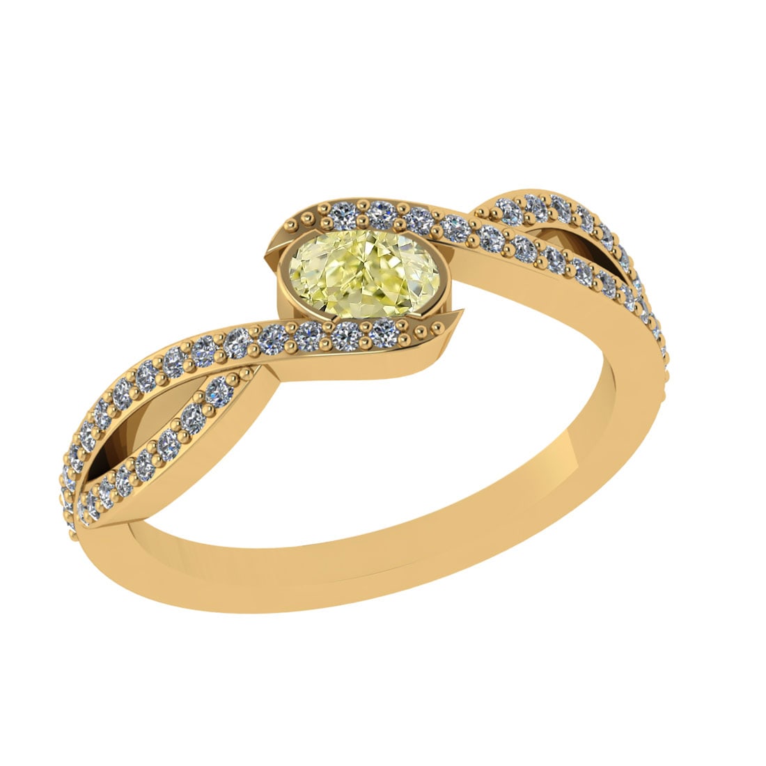 0.65 Ctw GIA Certified Fancy Yellow Diamond 14K Yellow Gold Engagement Halo