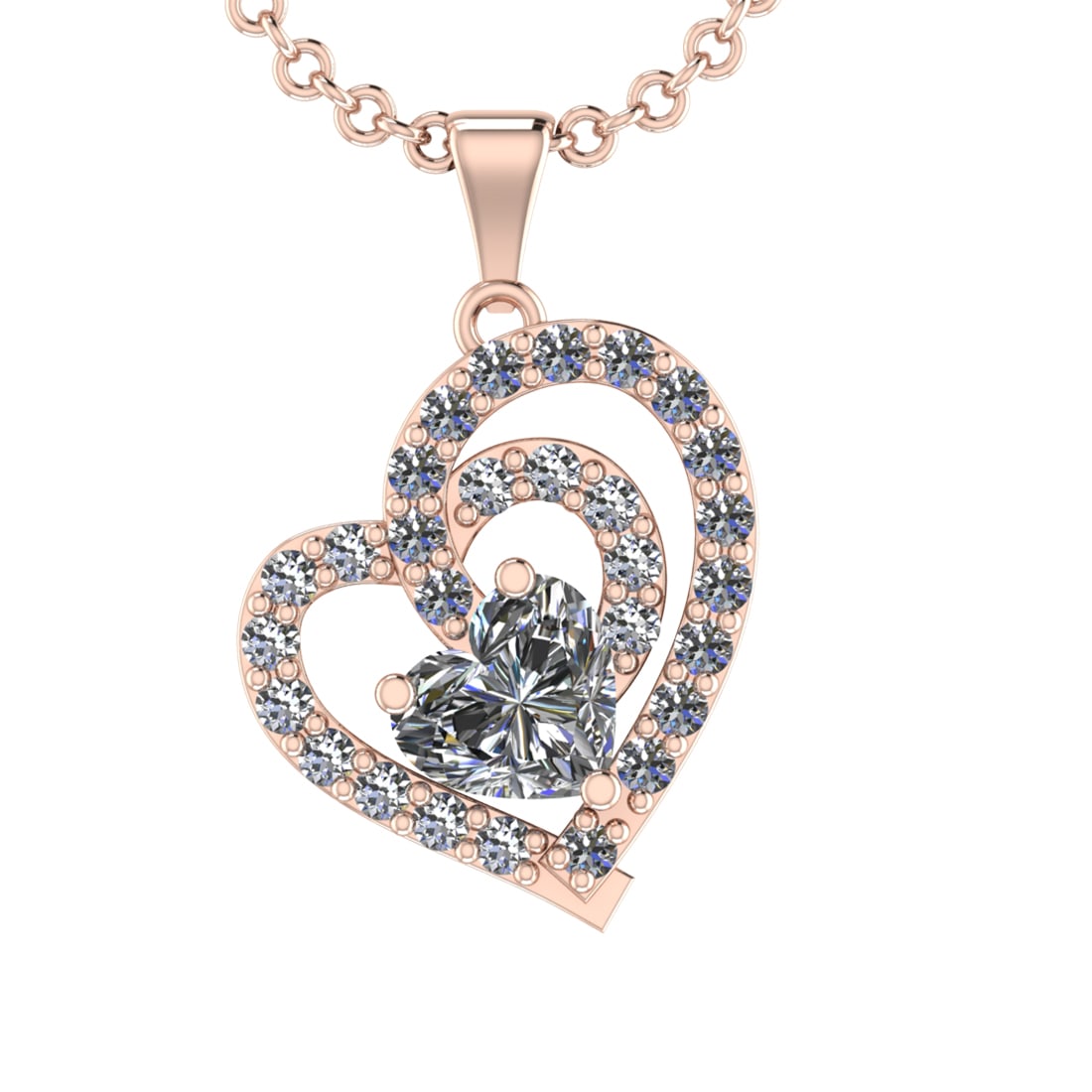 0.48 Ctw Diamond 14K Rose Gold Style Valentine Day theme Pendant Necklace
