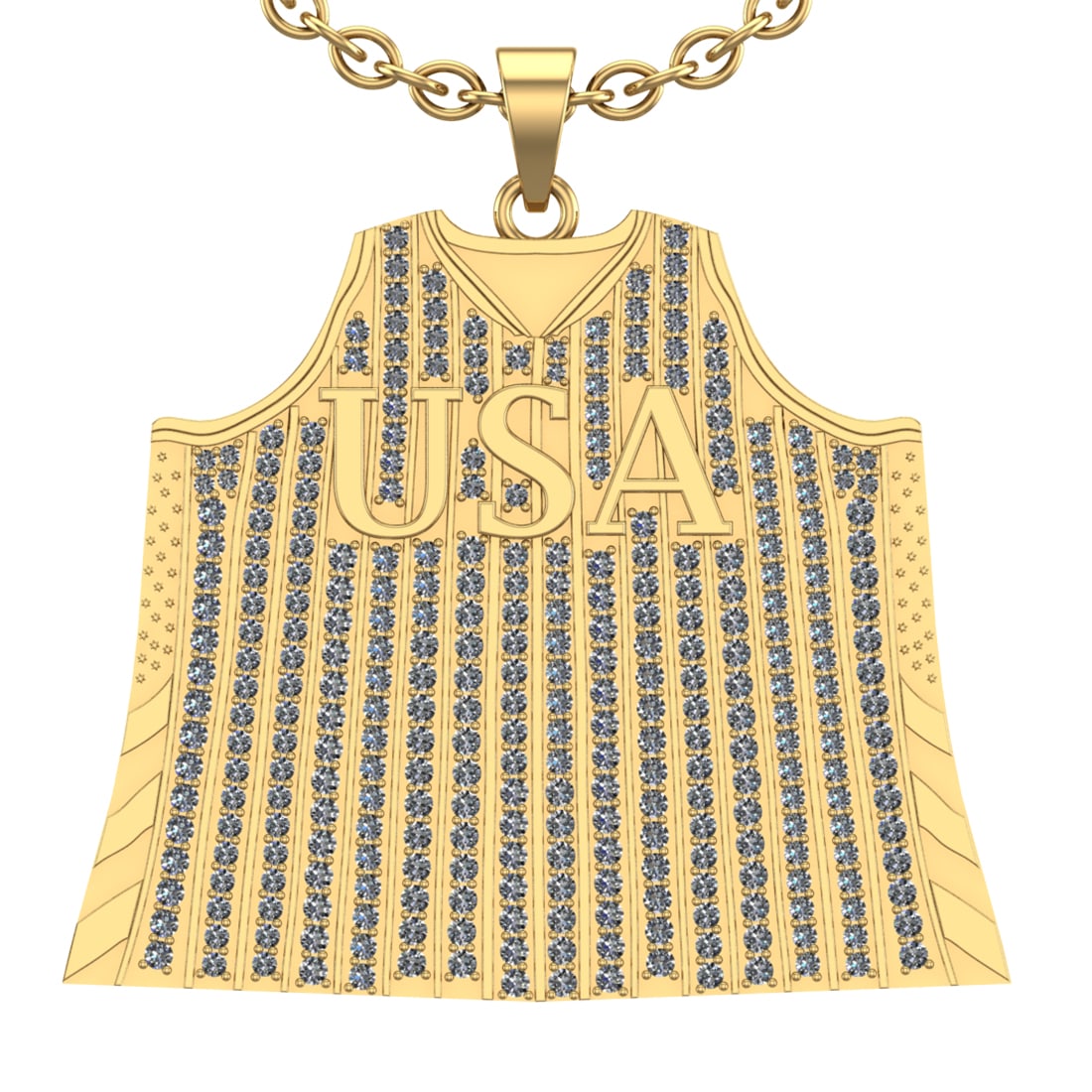 3.65 Ctw SI2/I1 Diamond 14K Yellow Gold football theme Jersey pendant neckl: Total Diamond Weight : 3.65 Ctw (Round cut) Center Diamond Color :- J-K Center Clarity : SI2/I1 Stone Setting : Prong Metal Weight : Approx 19.80 Gram 14K Yellow Gold football theme Jersey pendant Nec