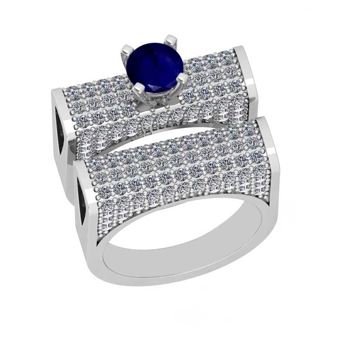 3.31 Ctw SI2/I1Blue Sapphire and Diamond 14K White Gold Engagement set Ring: Center Stone Weight : 1.00 Ctw ( 1pec Round Cut) Center stone Color :-Blue Sapphire Setting : Prong Side Diamond Weight Of Ctw 2.21 Ctw Color : J-K Clarity : SI2/I1 Stone Setting : Prong Metal Weight 
