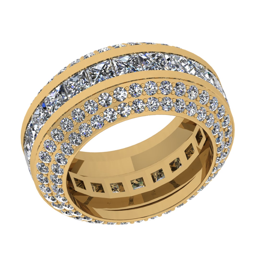6.80 Ctw SI2/I1 Diamond 14K Yellow Gold Wedding/Anniversary /Engagement Ban: Total Diamond Weight : 6.80 Ctw (Round & Princess Cut) Color : J-K Setting : Prong Stone Clarity : SI2/I1 Metal Weight : Approx 9.50 Gram 14K Yellow Gold Wedding/Anniversary /Engagement Band Ring Curr