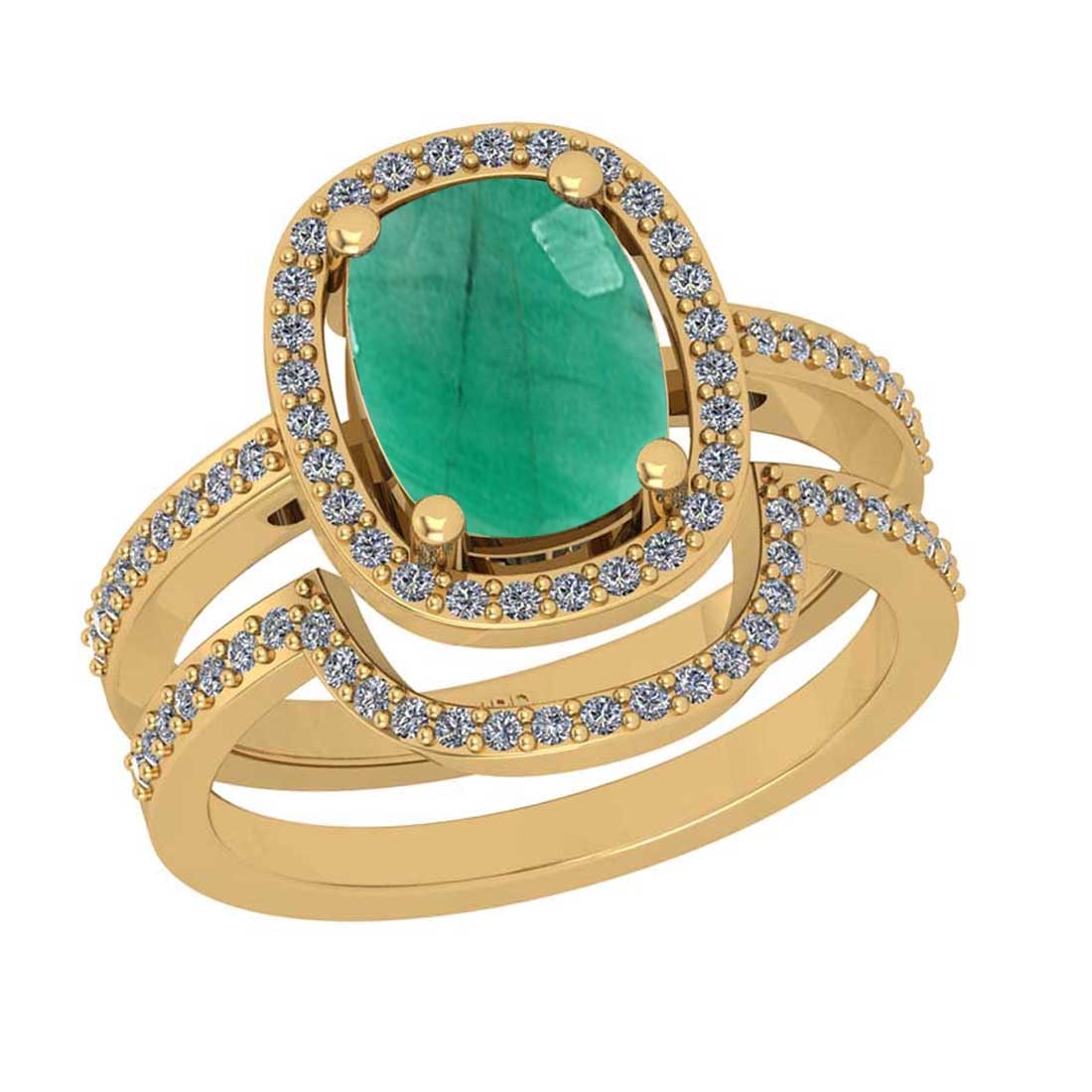 2.37 Ctw SI2/I1Emerald and Diamond 14K Yellow Gold Engagement set Ring: Center Stone Weight : 2.00 Ctw ( 1pec Cushion Cut) Center stone Color :-Emerald Setting : Prong Side Diamond Weight Of Ctw 0.37 Ctw Color : J-K Clarity : SI2/I1 Stone Setting : Prong Metal Weight : Ap