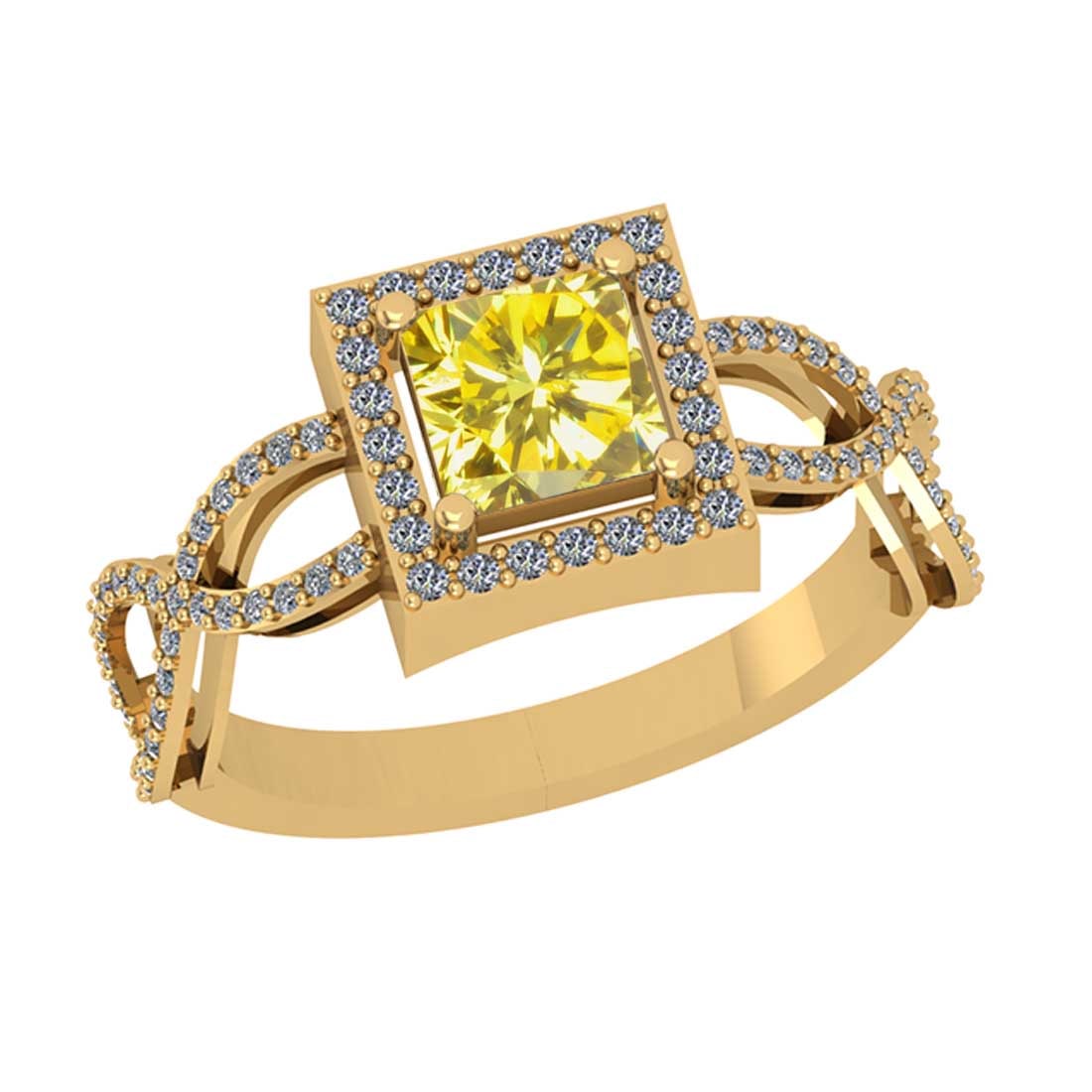 1.23 Ctw Gia certified Natural Fancy Yellow And White Diamond 14K Yellow Go: Gia certified Color Diamond Weight : 0.91 Ctw (Square Cut ) Gia certified Center Diamond Color : Natural Fancy Yellow Diamond Stone Clarity : SI2 Stone Setting : Prong Side Stone Weight Of Ctw 0.32 Ct