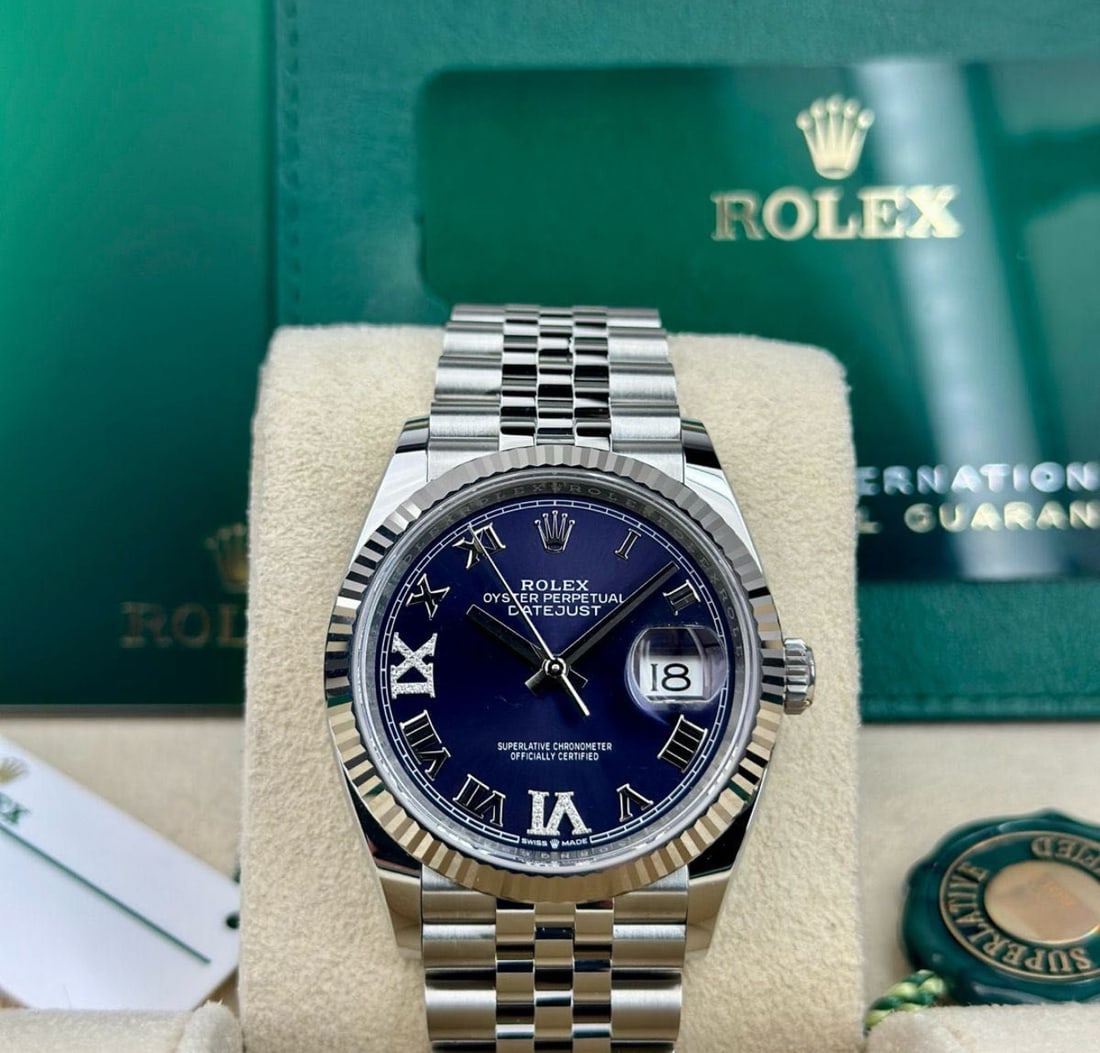 36mm Fluted Purple Diamond Dial Jubilee Oysterperpetual Rolex Ref 126234 Co: 36mm Fluted Purple Diamond Dial Jubilee Oysterperpetual Rolex Ref 126234 Comes With Box & Papers #PAPPS23509v15