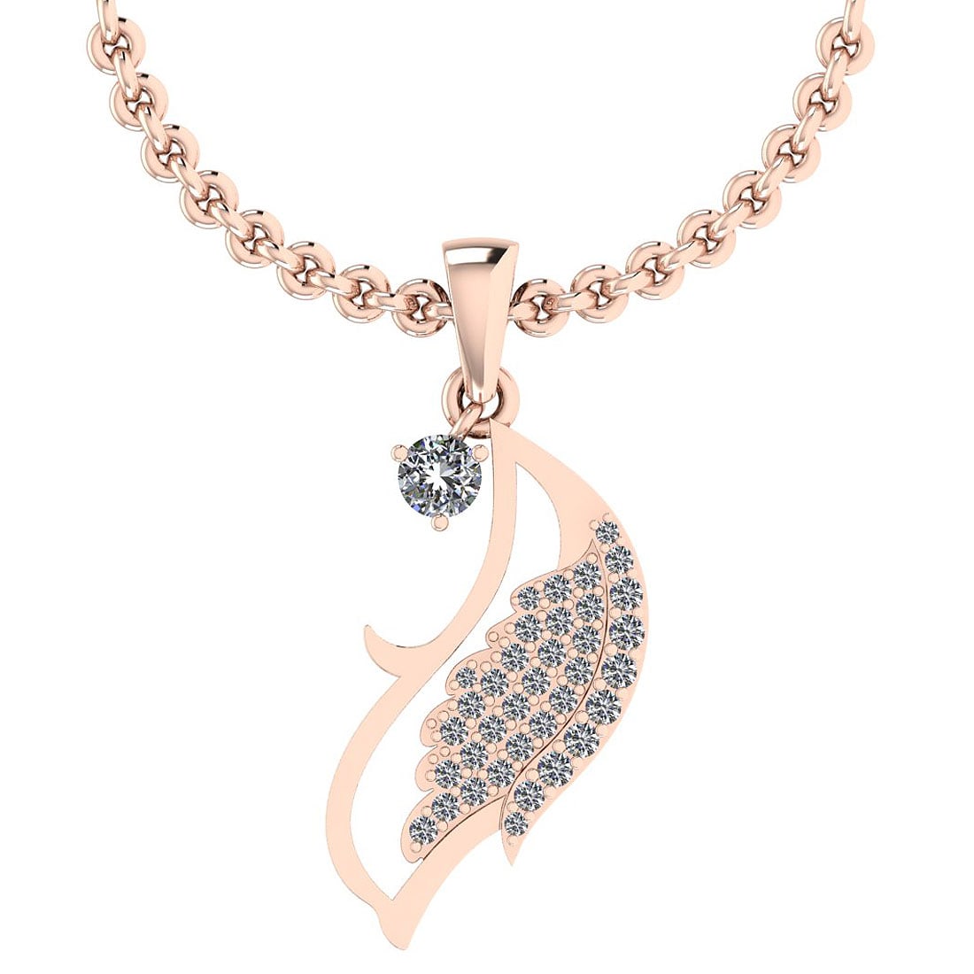 0.55 Ctw SI2/I1 Diamond 14K Rose Gold Necklace: Center Stone Weight : 0.15 Ctw (Round Cut ) Center Stone Color : J-K Stone Clarity : SI2/I1 Center Stone Setting : Prong Side Stone (36 Psc Round Cut Diamond) Weight Of Ctw 0.40 Ctw Side Stone Color :