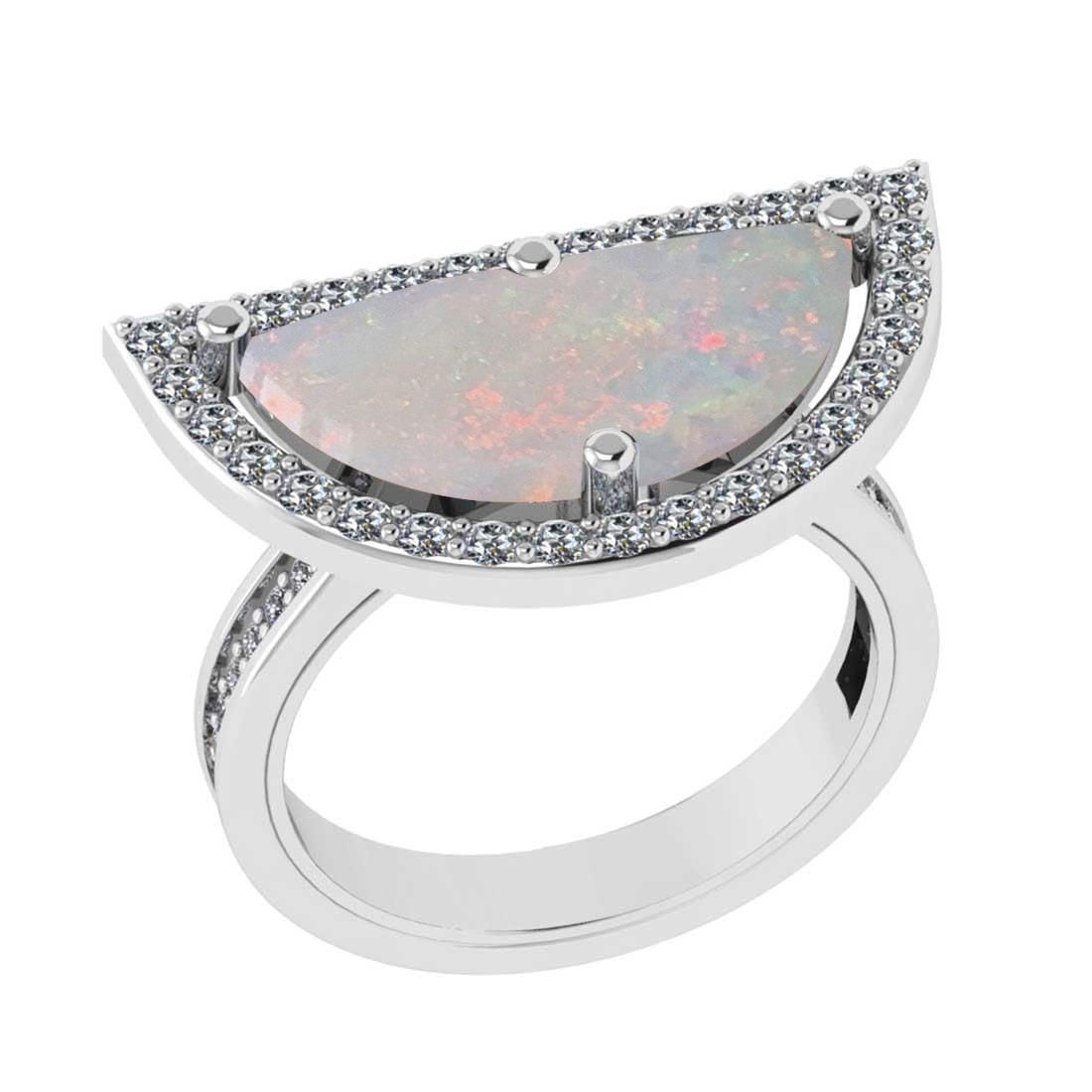 3.78 Ctw SI2/I1 Opal and Diamond 14K White Gold Engagement Ring: Center Stone Weight : 3.02 Ctw Center stone Color :- Opal Setting : Prong Side Weight Of Ctw 0.76 Ctw Color : J-K Clarity : SI2/I1 Stone Setting : Prong Metal Weight : Approx 6.90 gram 14K White Gold 