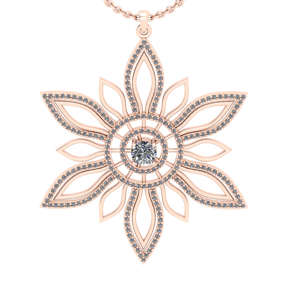1.62 Ctw SI2/I1 Diamond 14K Rose Gold Beautiful Pendant Necklace: Center Diamond Weight : 0.50 Ctw (Round Cut) Center Diamond Color : J-K Setting : Prong Clarity : SI2/I1 Side Diamond Weight Of Ctw 1.12 Ctw Side Stone Color : J-K Clarity : SI2/I1 Stone Setting : Pro
