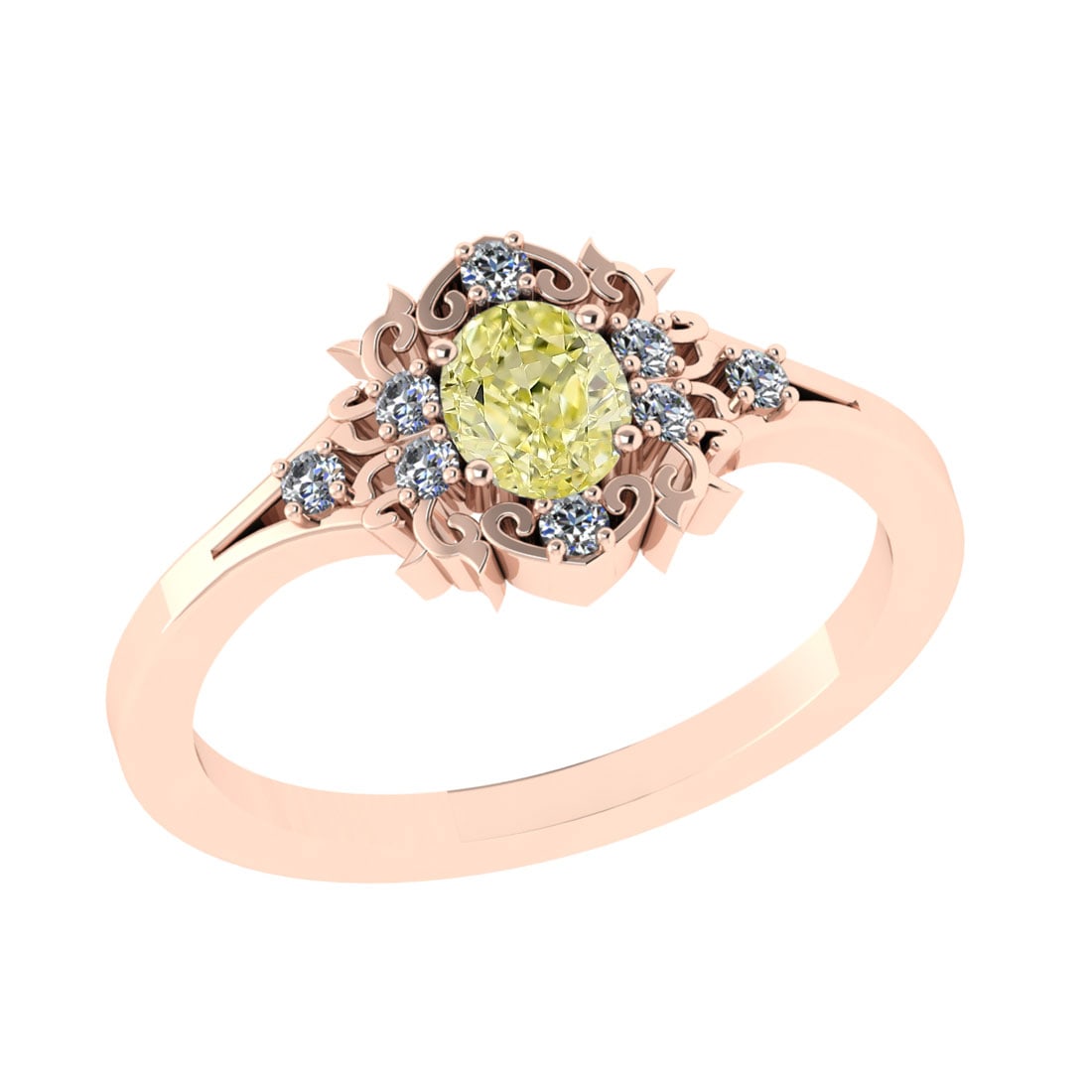 0.52 Ctw GIA Certified Fancy Yellow Diamond 14K Rose Gold Engagement Halo R: GIA Certified Center Diamond Weight :-: 0.37 Ctw ( Oval Cut) Color :- Fancy Yellow Daimond Clarity : VS1 Center Stone Setting : Prong Side Diamond Weight Of Ctw 0.15 Ctw Color : G -H Clarity :VS/SI1 S
