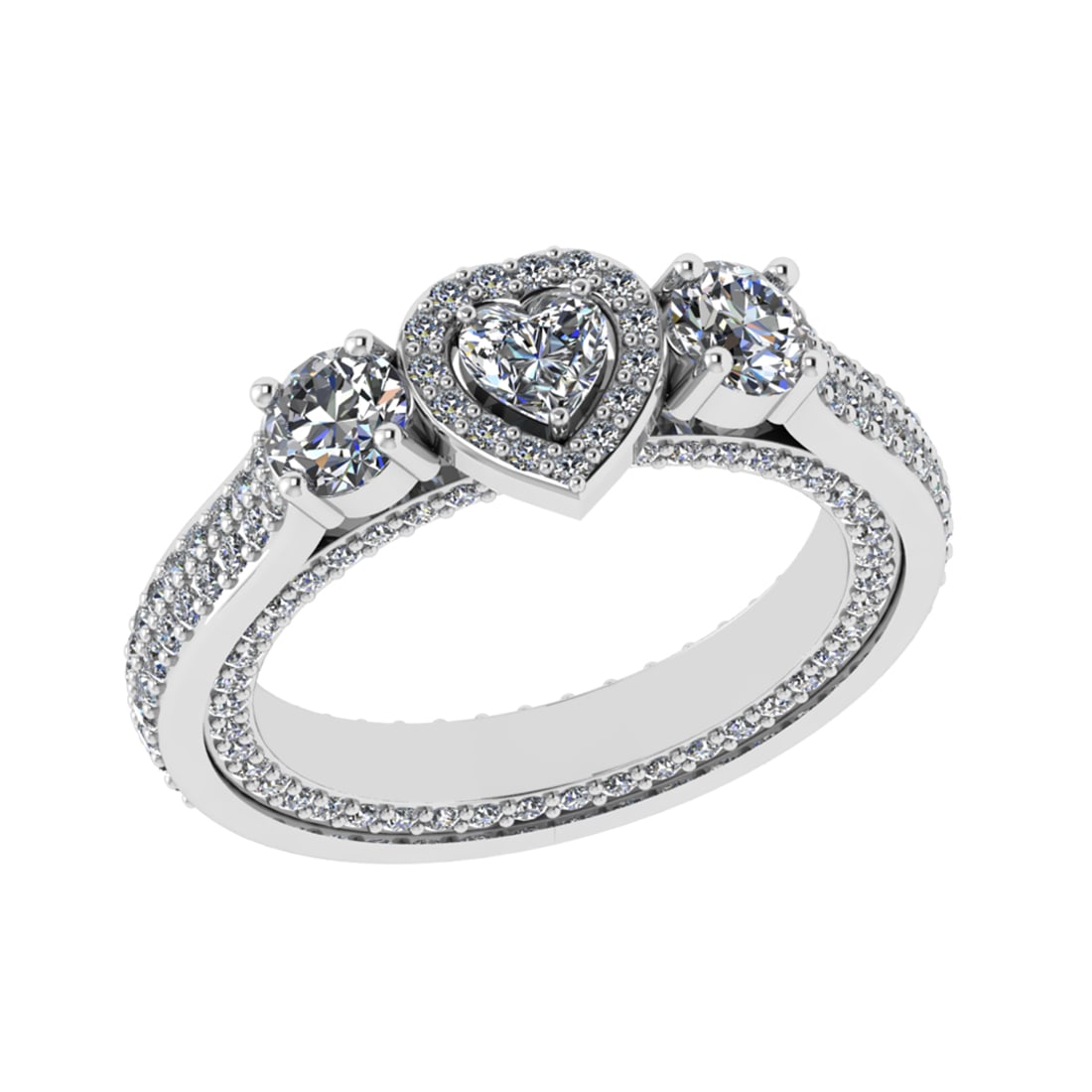 1.86 Ctw Diamond 14K White Gold Engagement Halo Ring: Center Diamond Weight : 0.85 Ctw (Heart & Round Cut) Center Color :-I Clarity : SI2 Setting : Prong Side Weight Of Ctw 1.01 Ctw Color : J-K Clarity : SI2/I1 Stone Setting : Prong Metal Weight : Approx