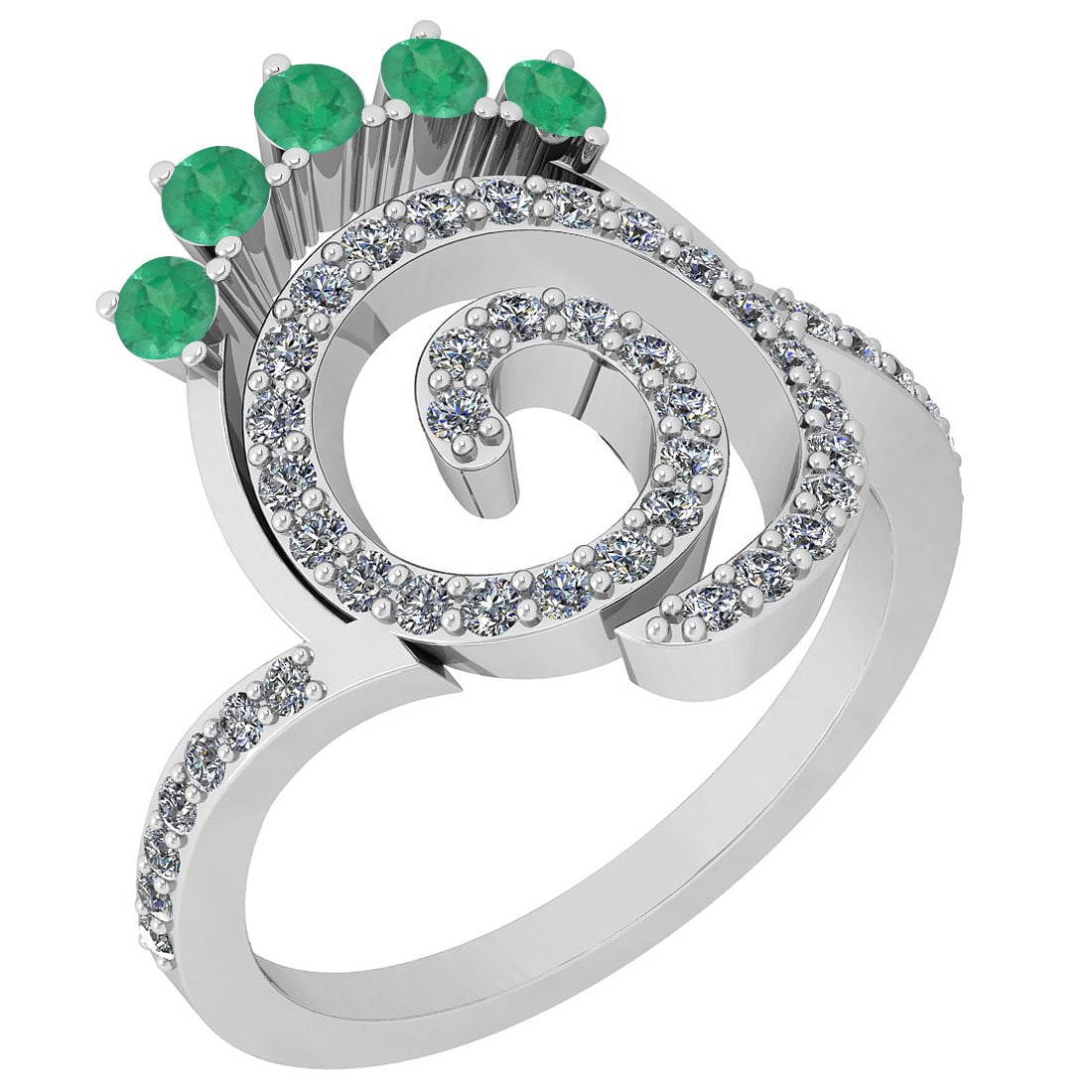 0.96 Ctw SI2/I1 Emerlad And Diamond 14K White Gold Entertiy Ring: Center Weight : 0.35 Ctw ( Round Cut ) Center Color :- Emerlad Stone Setting : Prong Side Stone Weight Of Ctw 0.61 Ctw Side Stone Color : J-K Stone Clarity : SI2/I1 Stone Setting : Prong Metal Weight 
