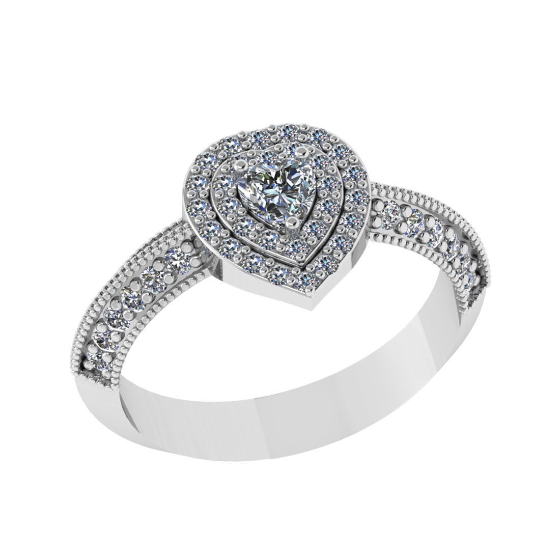 1.09 Ctw Diamond 14K White Gold Engagement Halo Ring: Center Diamond Weight : 0.25 Ctw (Heart Cut) Center Color :-I Clarity : SI2 Setting : Prong Side Weight Of Ctw 0.84 Ctw Color : J-K Clarity : SI2/I1 Stone Setting : Prong Metal Weight : Approx 5.40 gr