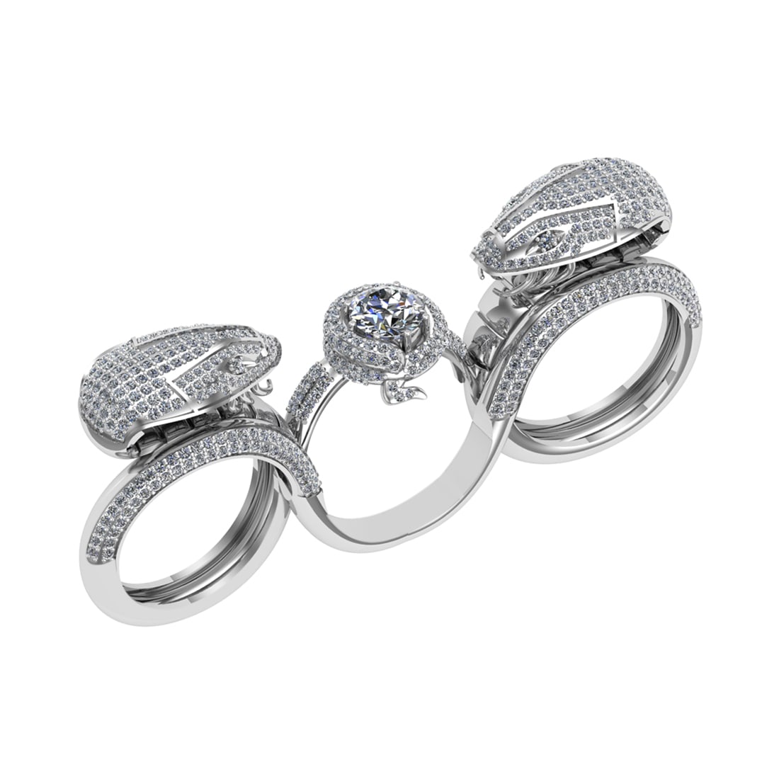 5.45 Ctw SI2/I1 Diamond 14K White Gold Snake three finger Ring: Center Diamond Weight : 2.00 Ctw ( Round Cut) Center Diamond color : J-K Center Stone Setting : Prong Side Diamond Weight Of Ctw 3.45 Ctw Color : J-K Clarity : SI2/I1 Stone Setting : Prong Metal Weigh