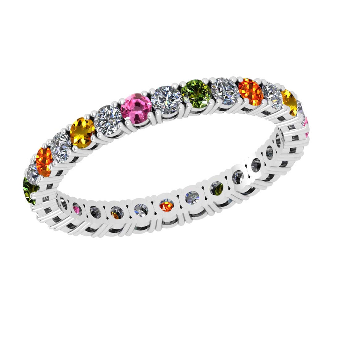 1.92 Ctw VS/SI1 Multi Stone Sapphire And Diamond 14K White Gold Entity Band: Multi Stone Weight : 0.96 Ctw ( Round Cut ) Multi Stone Color :- Pink,Yellow Green,Orange Sapphire Stone Setting : Prong Side Diamond Weight Of Ctw 0.96 Ctw Side Stone Color : J-K Stone Clarity : VS/S