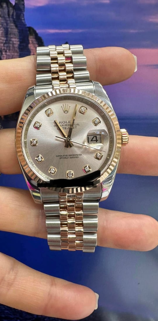 Rolex 36mm Ref 116231 w/factory Diamonds Comes with Box & Papers: Rolex 36mm Ref 116231 w/factory Diamonds Comes with Box & Papers #PAPPS18884v8