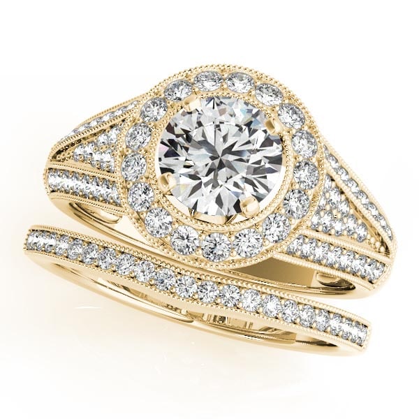 CERTIFIED 14KT WHITE YELLOW 0.95 CTW J-K/VS-SI1 DIAMOND HALO BRIDAL SET (1 of 1)