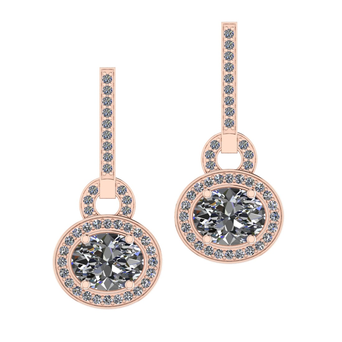 3.62 Ctw SI2/I1 Diamond 14K Rose Gold Earrings: Center Diamond Weight : 3.00 Ctw (Oval Cut) Center Diamond Color : J-K Center Stone Setting : Prong Center Stone Clarity : SI2/I1 Side Stone Weight Of Ctw 0.62 Ctw Side Stone Color : J-K Stone Clarity