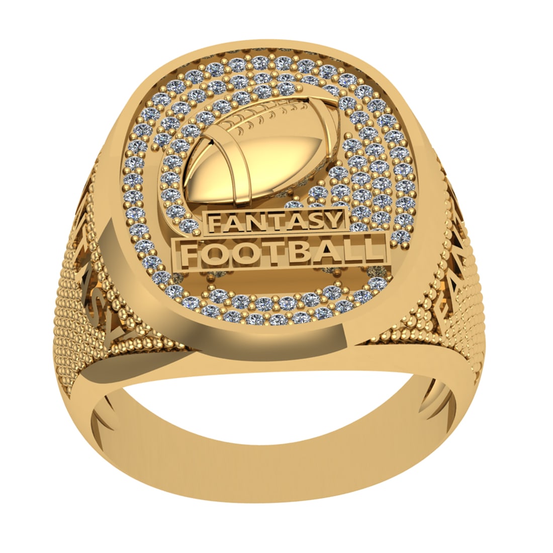 0.40 Ctw SI2/I1 Diamond 14K Yellow Gold football theme Ring: Total Diamond Weight : 0.40 Ctw (Round cut) Center Diamond Color :- J-K Center Clarity : SI2/I1 Stone Setting : Prong Metal Weight : Approx 10.80 Gram 14K Yellow Gold football theme Ring Current Ring 