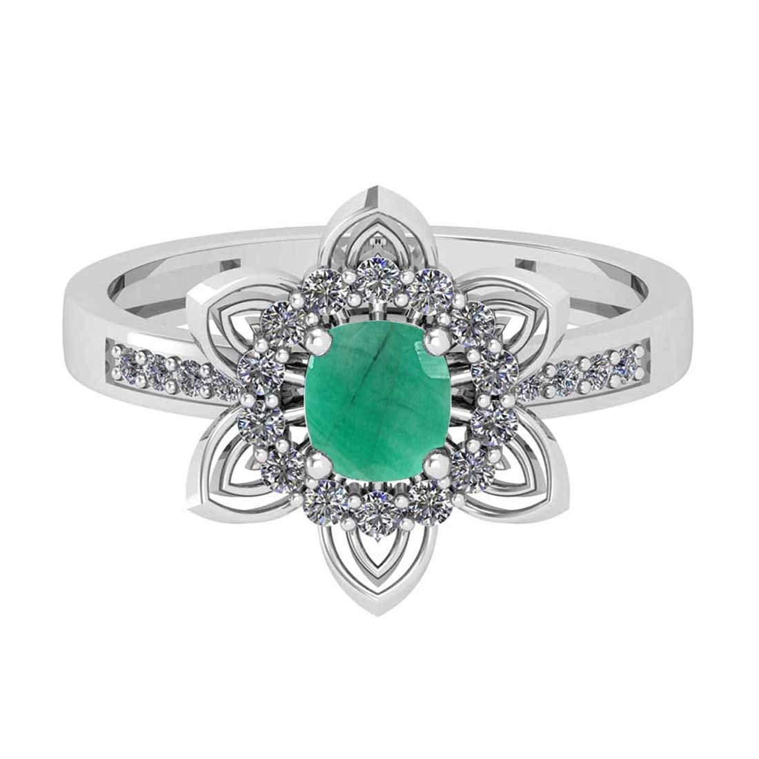 0.76 Ctw SI2/I1Emerald and Diamond 14K White Gold Engagement Ring: Center Stone Weight : 0.50 Ctw ( 1pec Cushion Cut) Center stone Color :-Emerald Setting : Prong Side Diamond Weight Of Ctw 0.26 Ctw Color : J-K Clarity : SI2/I1 Stone Setting : Prong Metal Weight : Ap