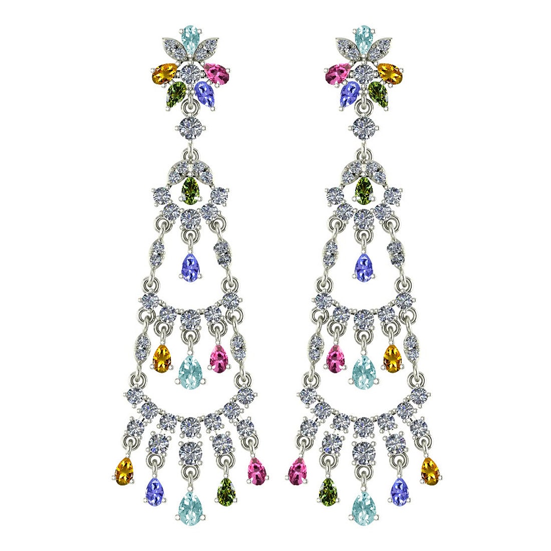 15.76 Ctw SI2/I1 Multi Sapphire,tanzanite,Aquamarine And Diamond 14K White: Multi Weight : 8.50 Ctw ( Pear Cut ) Multi Color :- Sapphire,tanzanite,Aquamarine Stone Setting : Prong Side Stone Weight Of Ctw 7.26 Ctw Side Stone Color : J-K Stone Clarity : SI2/I1 Stone Setting : 