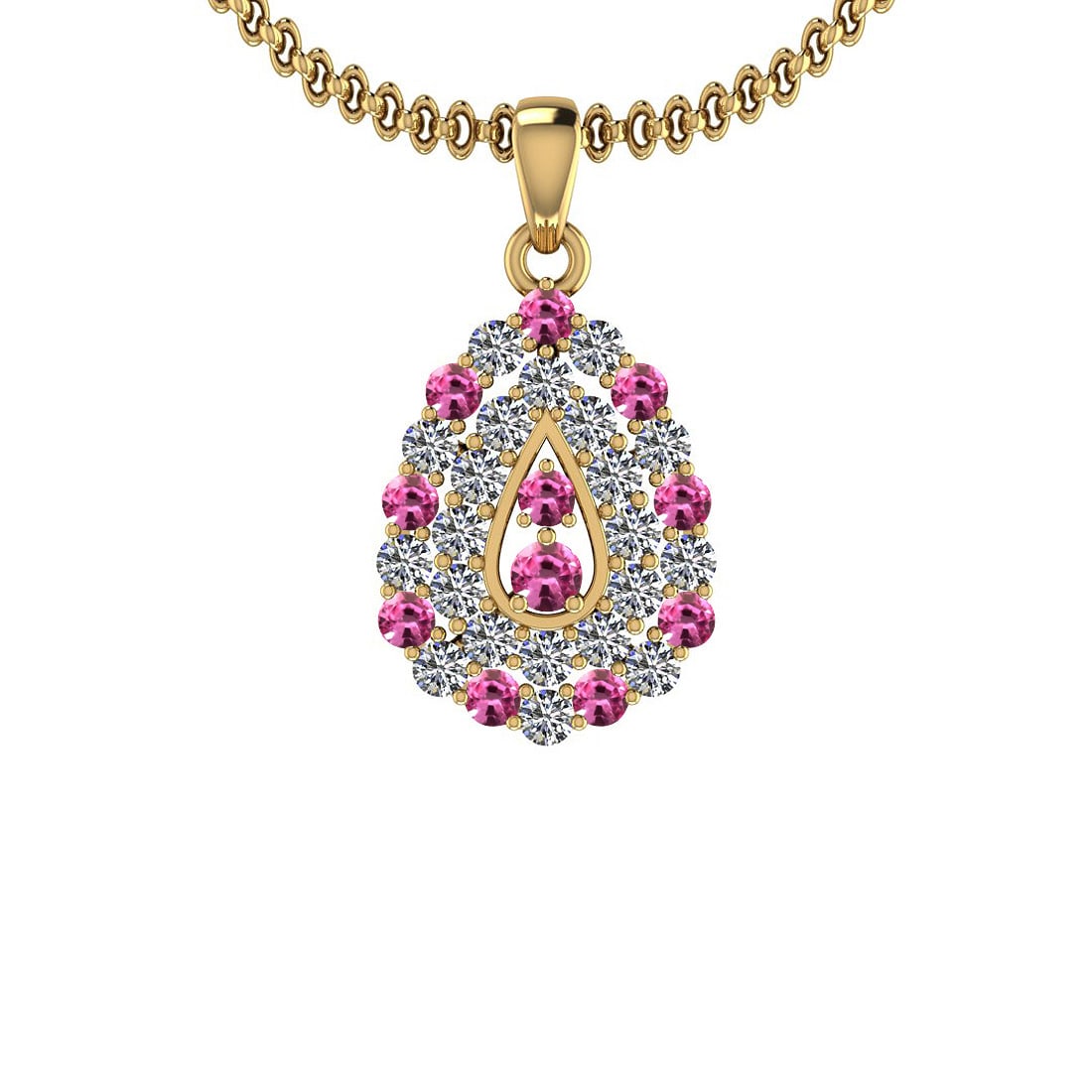1.15 Ctw SI2/I1 Pink Sapphire And Diamond 14K Yellow Gold Pendant Necklace: Center Weight : 0.45 Ctw ( Round Cut ) Center Color :- Pink Sapphire Stone Setting : Prong Side Stone Weight Of Ctw 0.70 Ctw Side Stone Color : J-K Stone Clarity : SI2/I1 Stone Setting : Prong Metal W