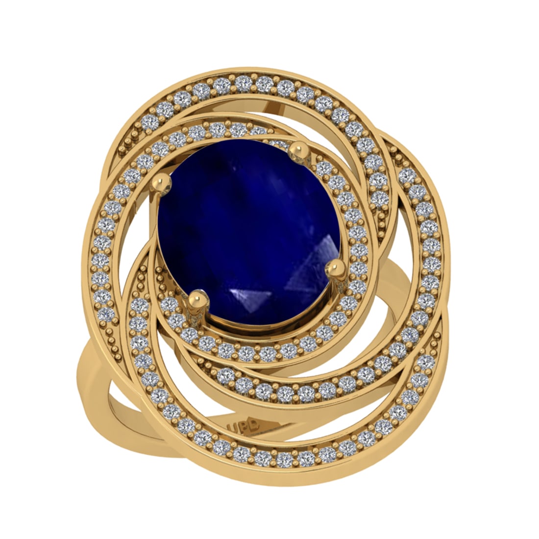 5.53 Ctw I2/I3 Blue Sapphire And Diamond 14K Yellow Gold Engagement Ring: Center Stone Weight : 5.05 Ctw ( Oval Cut ) Center Stone Color : Blue Sapphire Stone Setting : Prong Side Diamond Weight Of Ctw 0.48 Ctw Side Stone Color : J-K Stone Clarity : SI2/I1 Stone Setting : P