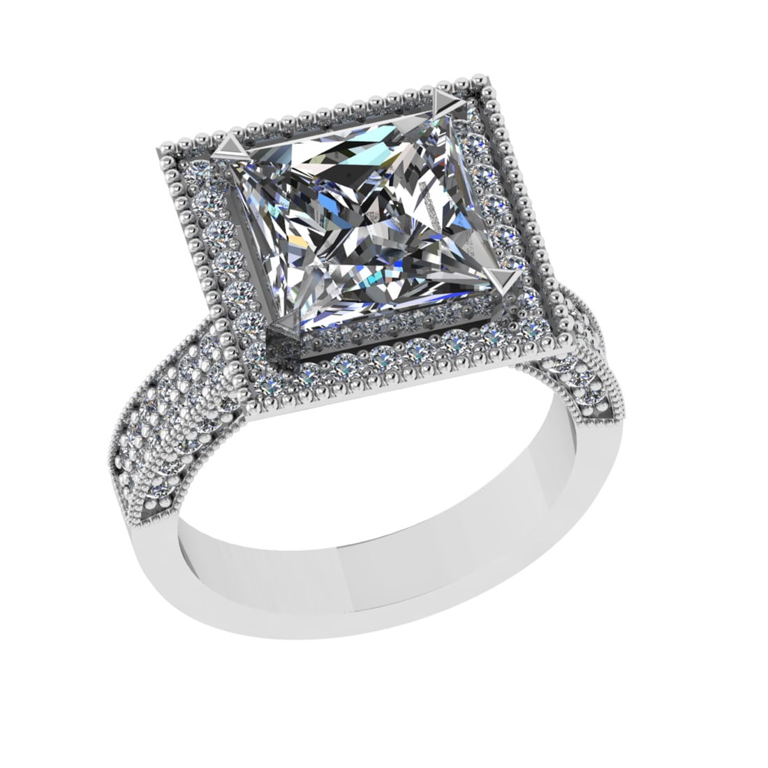 3.33 Ctw VS/SI1 Diamond 14K White Gold Engagment Ring: Center Diamond Weight : 2.00 Ctw (Princess Cut) Color : J-K Clarity : VS/SI1 Setting : Prong Side Weight Of Ctw 1.33 Ctw Color : J-K Clarity : VS/SI1 Stone Setting : Prong Metal Weight : Approx 6.90 g