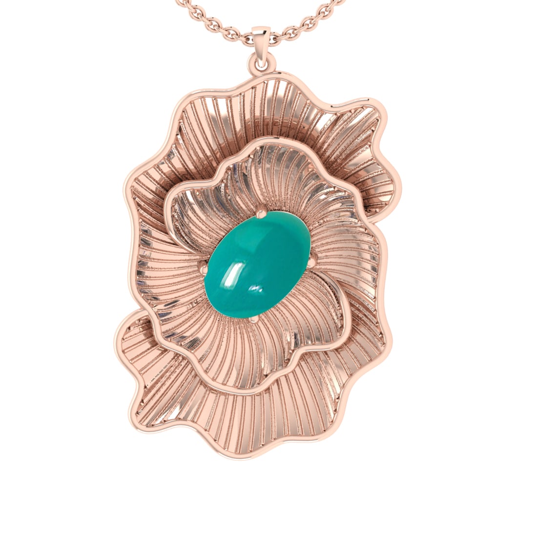 2.30 Ctw Emerald 14K Rose Gold Pendant Necklace: Color Stone Weight : 2.30 Ctw (Oval Cab) Stone Color :- Emerald Center Stone Setting : Prong Metal Weight : Approx 4.70 gram 14K Rose Gold Pendant Necklace #PAPPS69353v12