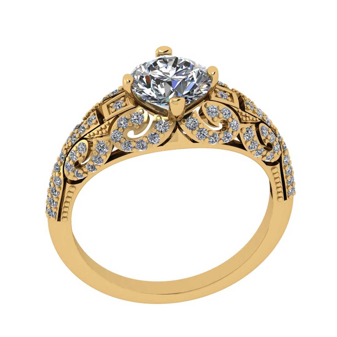 2.15 Ctw SI2/I1 Diamond Style 14K Yellow Gold Vintage Style Ring: Center Diamond Weight : 1.80 Ctw (Round Cut) Center Diamond Color : J-K Center Stone Setting : Prong Center Stone Clarity : SI2/I1 Side Stone Weight Of Ctw 0.35 Ctw Side Stone Color : J-K Stone Clarit