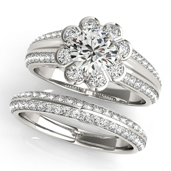 Certified 1.80 Ctw SI2/I1 Diamond 14K White Gold Vintage Style Bridal Set R
