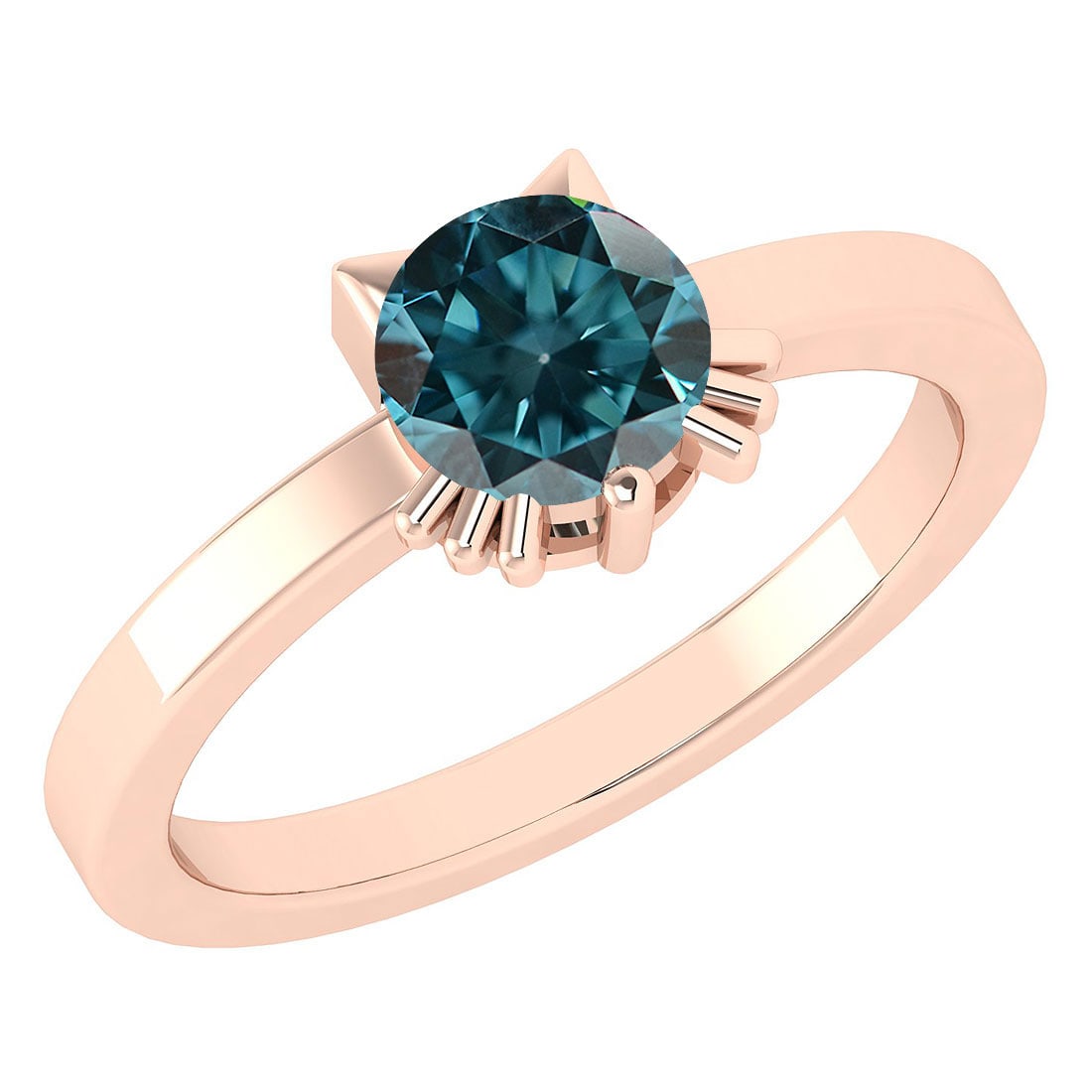 Certified 1.00 Ctw Treated Fancy Blue Diamond Cat Style Solitaire Ring 14K