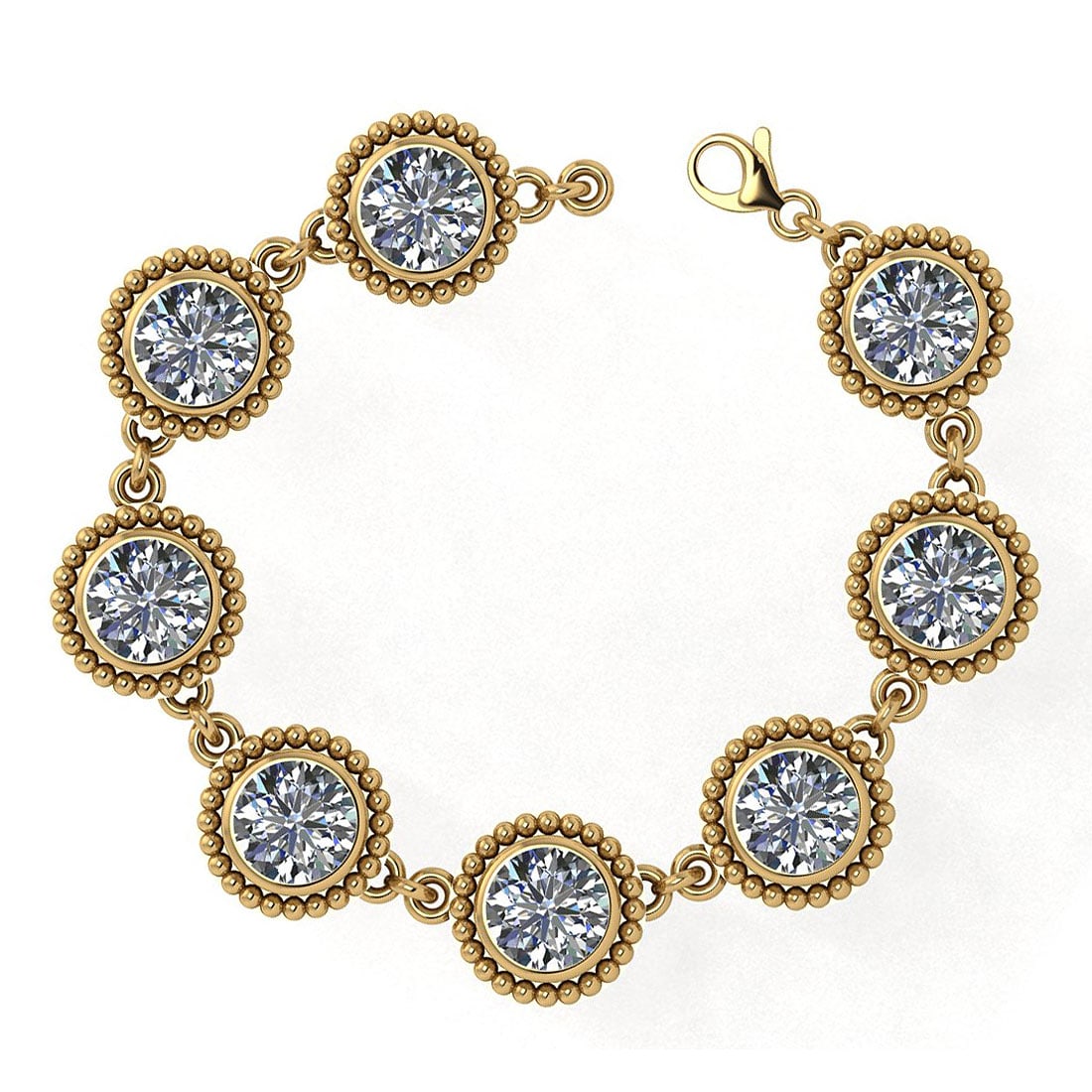 Certified 6.72 Ctw Diamond I1/I2 Bracelet 14K Yellow Gold Made In USA: Diamond Stone Weight Approx ; 6.72 Ctw (8 Pcs Round) Diamond Stone Color: White G-H Diamond Stone Clarity: I1/I2 Stone Setting: Bezel Metal Weight Approx: 9.10 Gram 14K Yellow Gold Bracelet Made In