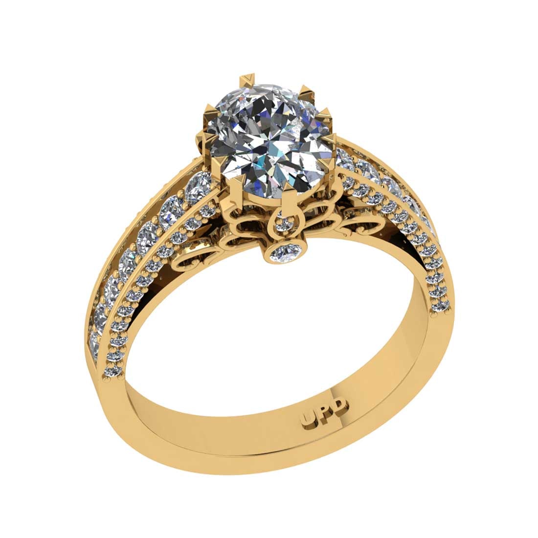 1.93 Ctw SI2/I1 Diamond 14K Yellow Gold Engagement Ring: Center Diamond Weight : 1.25 Ctw (Oval Cut GIA ) Center Diamond Color :-J-K Center Stone Setting : Prong Clarity : SI2/I1 Total Weight Of Ctw 0.68 Ctw Color : J-K Clarity : SI2/I1 Stone Setting : Pron