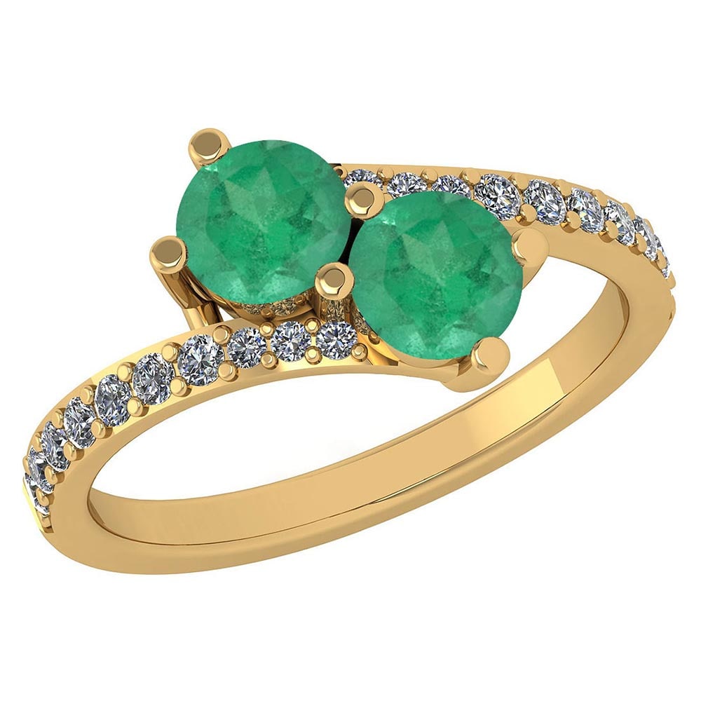 Certified 1.24 Ctw Emerald And Diamond Wedding/Engagement Style 18K Yellow