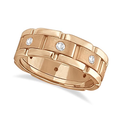 Mens Wide Band Diamond Eternity Wedding Ring 18kt Rose Gold 1.40ctw: CENTER STONE; Diamond CENTER STONE CLARITY; VS2 CENTER STONE COLOR; J-K CENTER STONE SETTING; Burnish SIDE STONE CLARITY; SIDE STONE COLOR; SIDE STONE SETTING; ctw OF SIDE STONE: SIDE STONE QUALITY; #