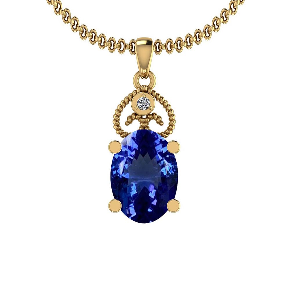 Certified 4.68 Ctw VS/SI1 Tanzanite and Diamond 14K Yellow Gold Vintage Sty: Color Stone Approx Weight: 4.65 Ctw (1 pcs Oval) Center Stone Color: Tanzanite Center Stone Setting: Prong Side Stone Approx Weight: 0.03 Ctw Side Stone Color: G-H Stone Clarity: VS/SI1 Stone